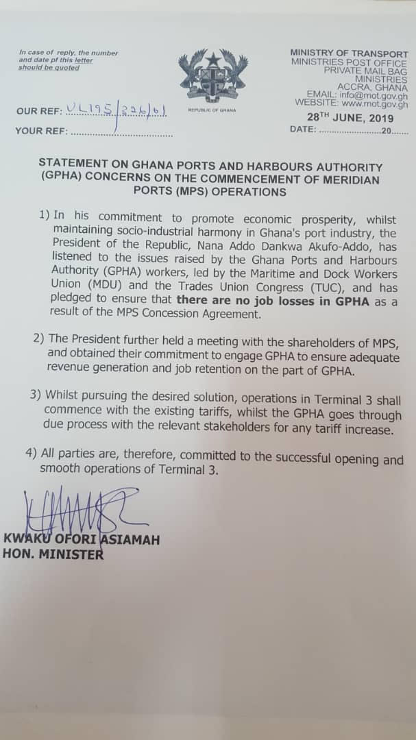 Statement on ghana ports and harbours authority (gpha) concerns on the commencement of meridian ports (mps) operations