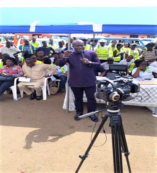 Deputy transport minister, hon. daniel nii kwartei titus-glover launches 2019 christmas road safety campaign at kaneshie market complex on tuesday, november 19, 2019.
